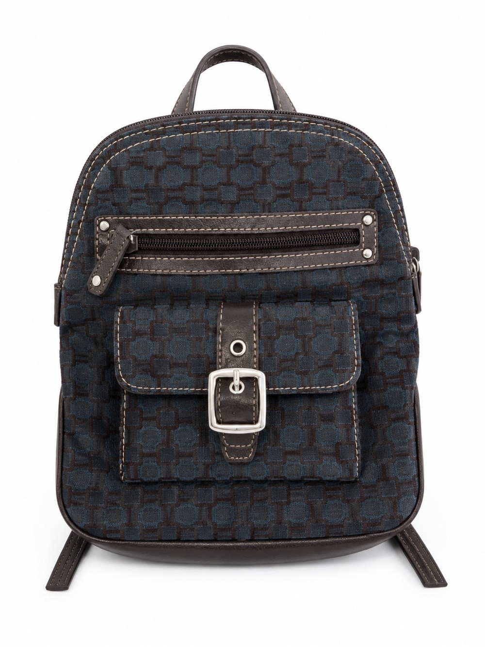 Vintage Nine West Black and Teal Patterned Backpack